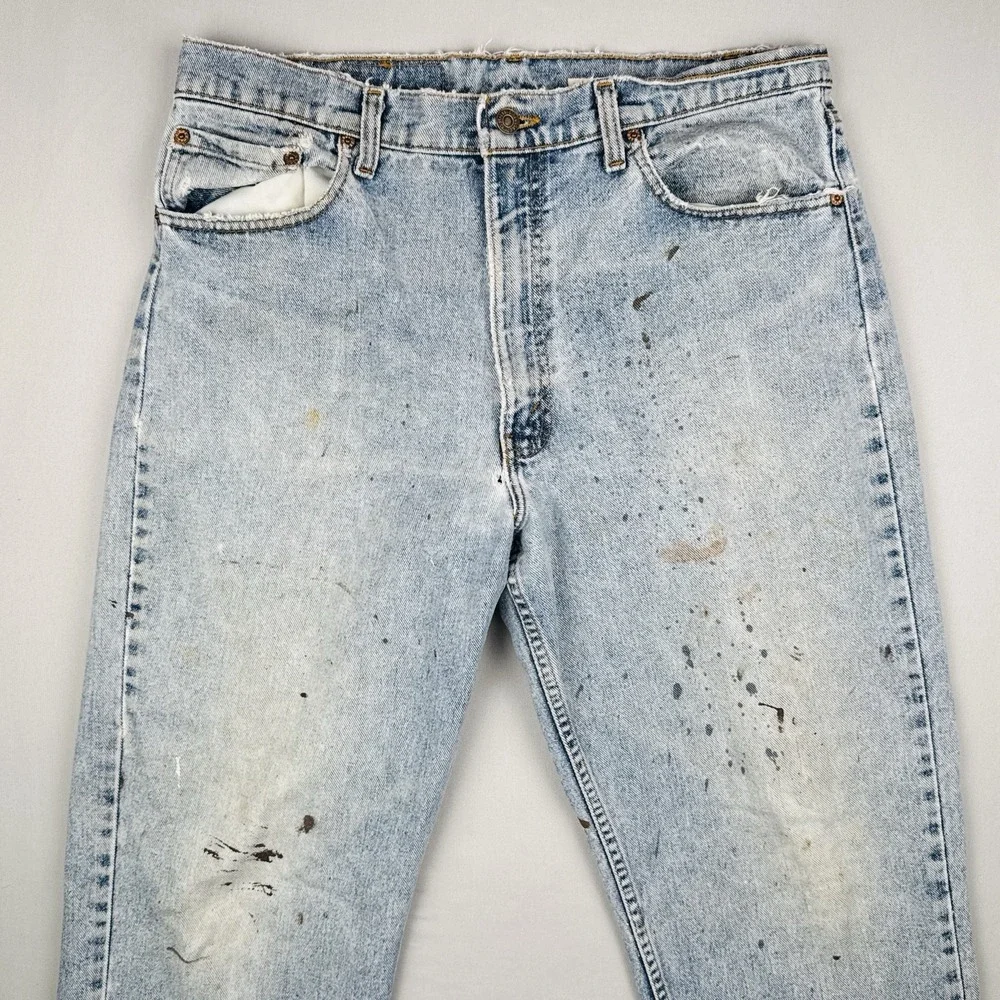 Vintage 90s Levi's 554 Jeans 35x30 USA Made Distressed Paint Workwear Denim